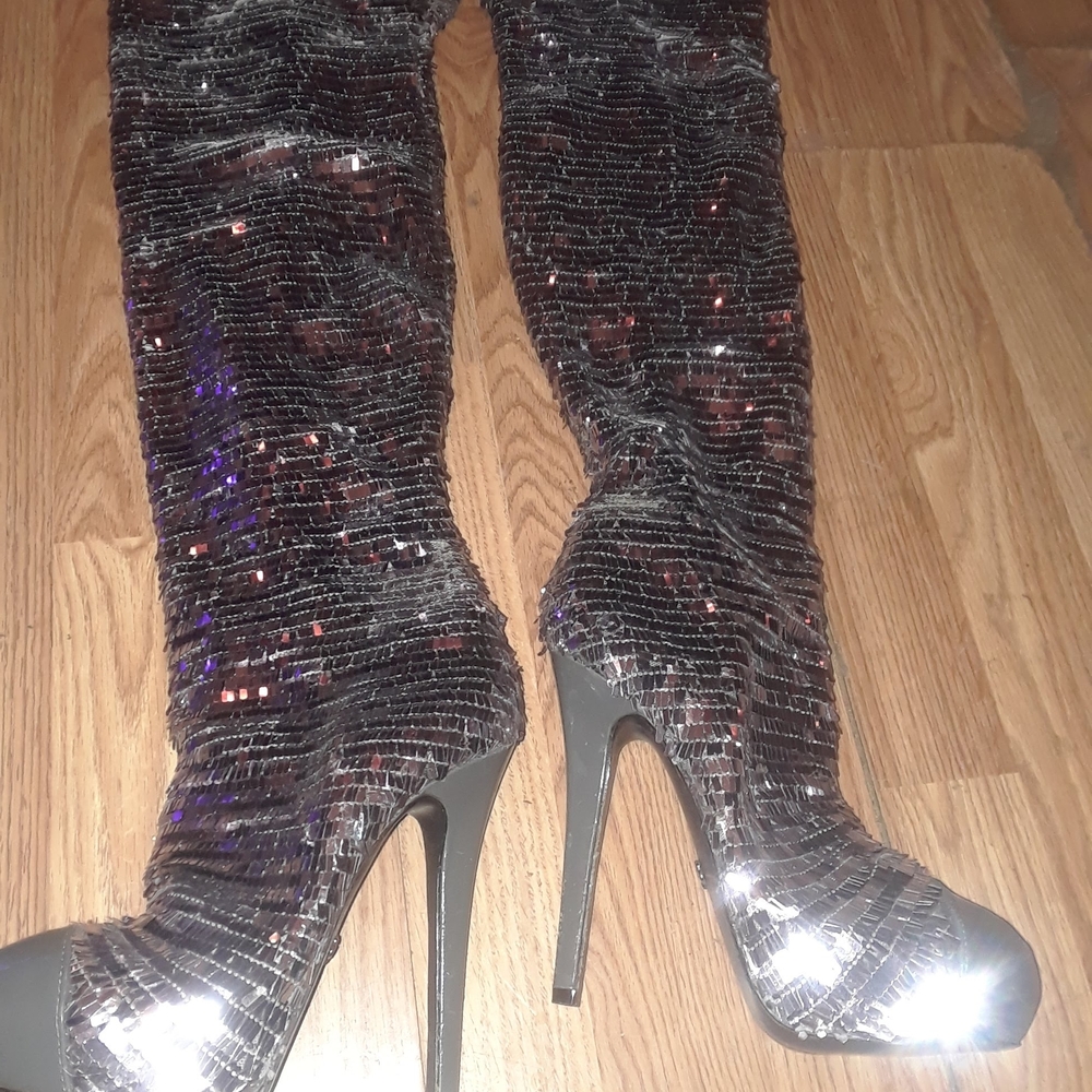 Silver Sequin Dereon Stiletto Herled Boots